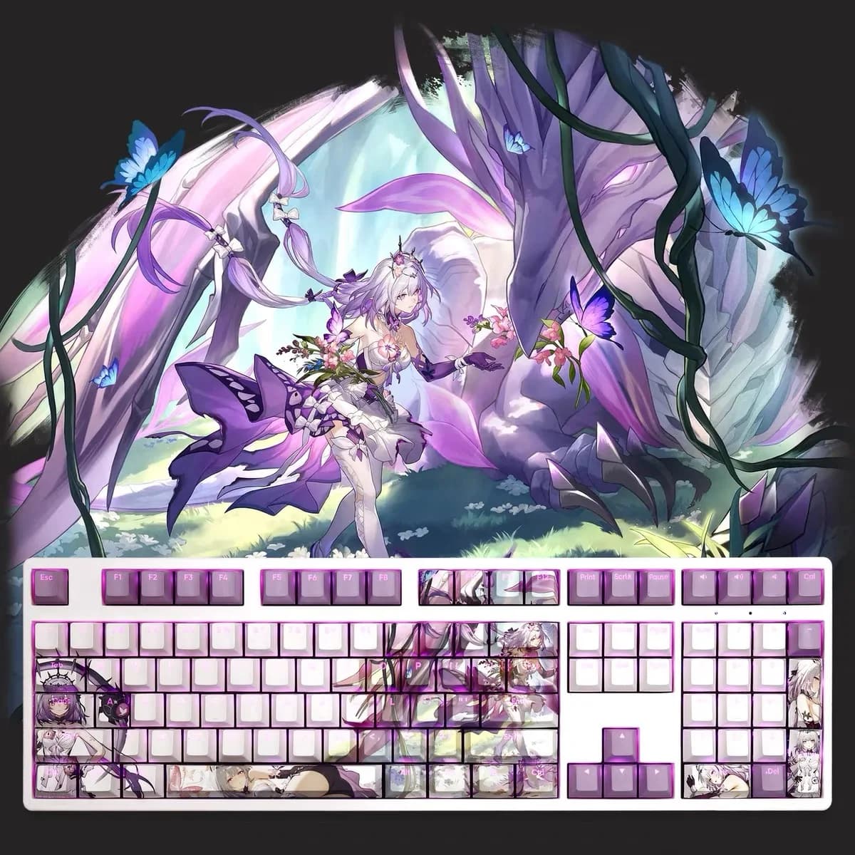 108 Keys/Set Honkai Star Rail Castorice PBT Front Text Backlit Keycaps DIY for Cherry MX Switch Mechanical Keyboard Anime Game