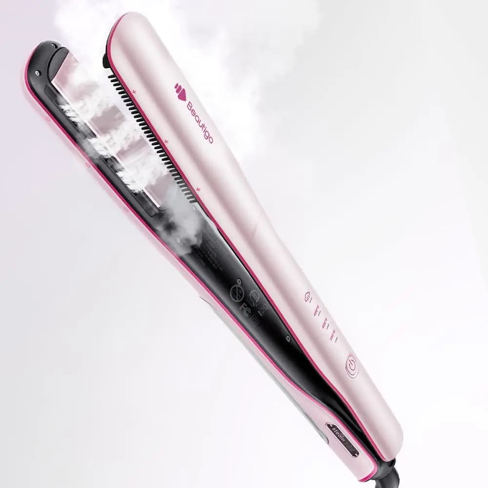 Piastra per capelli a vapore con piastre in ceramica, tecnologia idratante anti-crespo, riscaldamento rapido per capelli lisci e lucenti