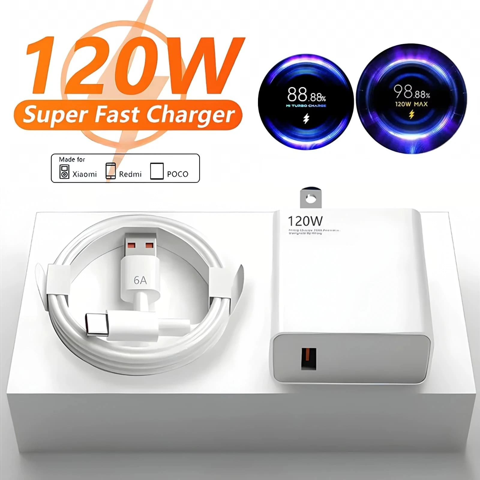 Caricabatterie ultra veloce US 6A 120W per Xiaomi 11 12 13 14 Ultra Redmi Nota 10 11 12 13 POCO F5 X5 Pro Tipo C Cavo di ricarica USB Turbo