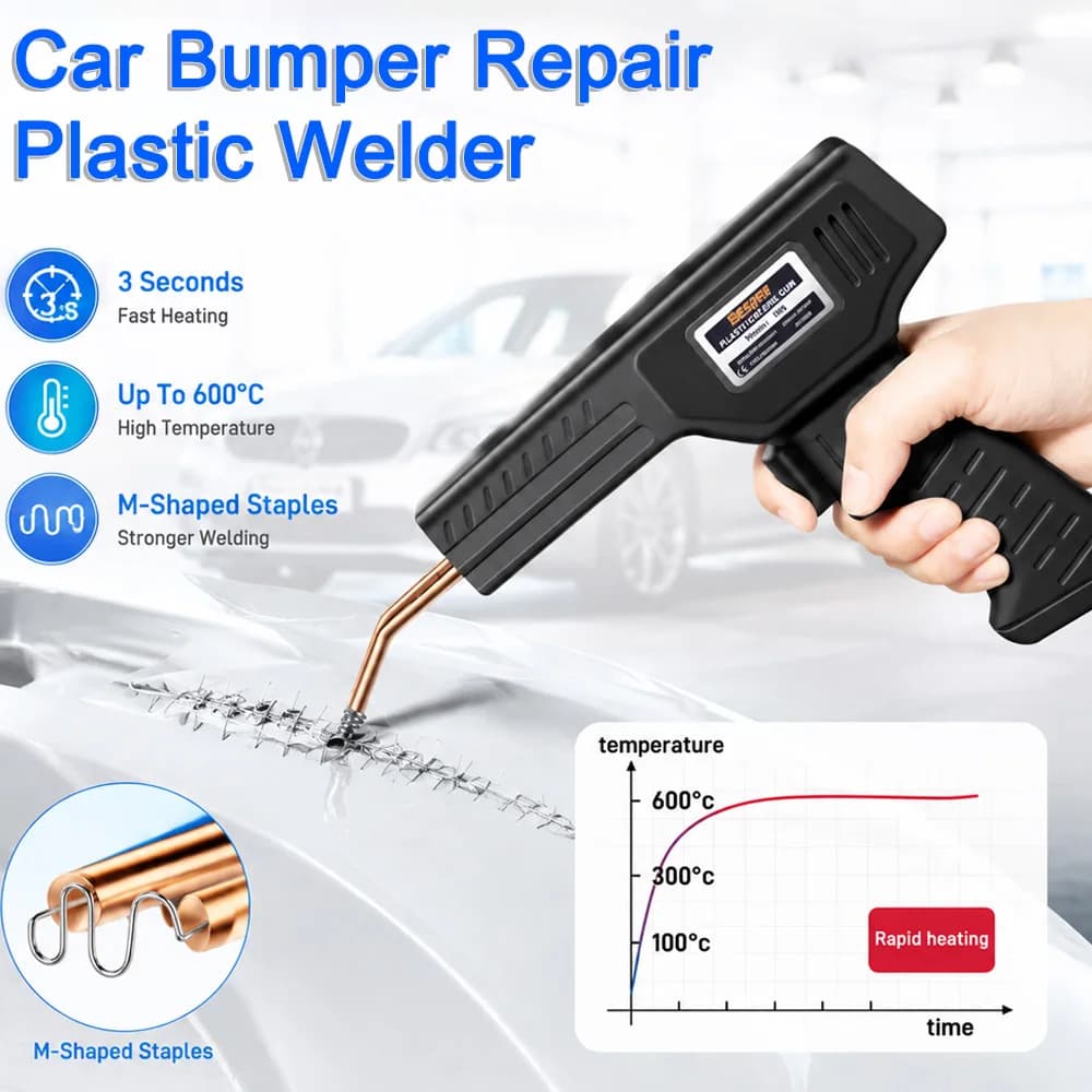 Saldatore di plastica da 50 W, strumenti per saldatore elettrico con cucitrice a caldo, graffette da 1000/200 pezzi, kit di riparazione per paraurti auto Riparazione plastica domestica fai da te