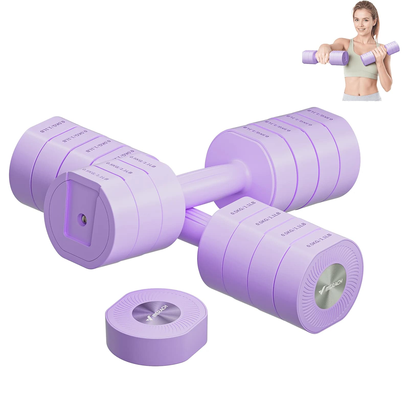 MERACH Adjustable Dumbbell Set Of 2, 4 In 1 Hand Weights For Men/Women At Home, Free Weights 1-4 Kg Adjustable Gym Dumbbells, Weight Set For Strength Training
