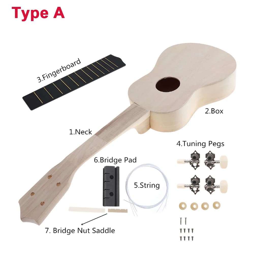 Ukulele fai da te 21 pollici Kit cervo foro sonoro tiglio Soprano Hawaii chitarra lavoro manuale pittura per la campagna genitore-figlio