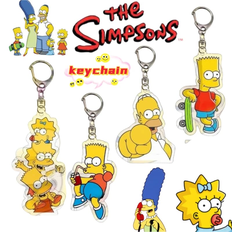 Portachiavi personalizzato in acrilico dei Simpson (Bart, Marge, Lisa, Maggie) - Ciondolo decorativo bidimensionale per zaino di coppia