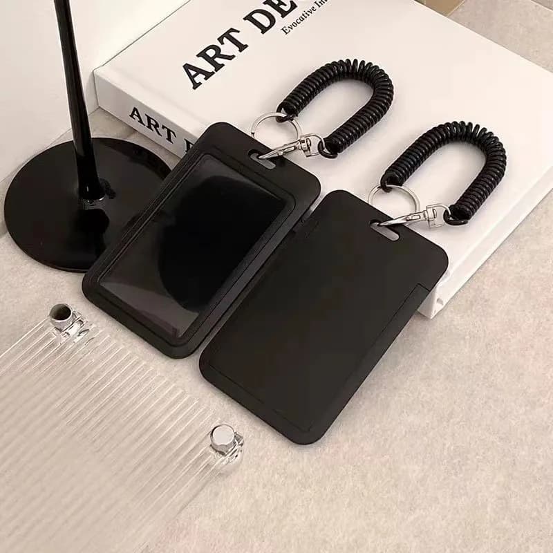 Student ID Card Holder Wrist Strap Keychain Black White Color Kpop Photocard Protector Simplicity Idol Photo Card Cover Case