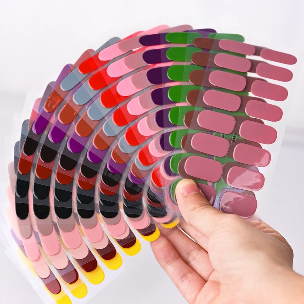 1 pz adesivo per unghie gel UV semicurato colore puro copertura completa strisce per unghie impermeabili a lunga durata 16 punte adesivi per smalto fai da te * &