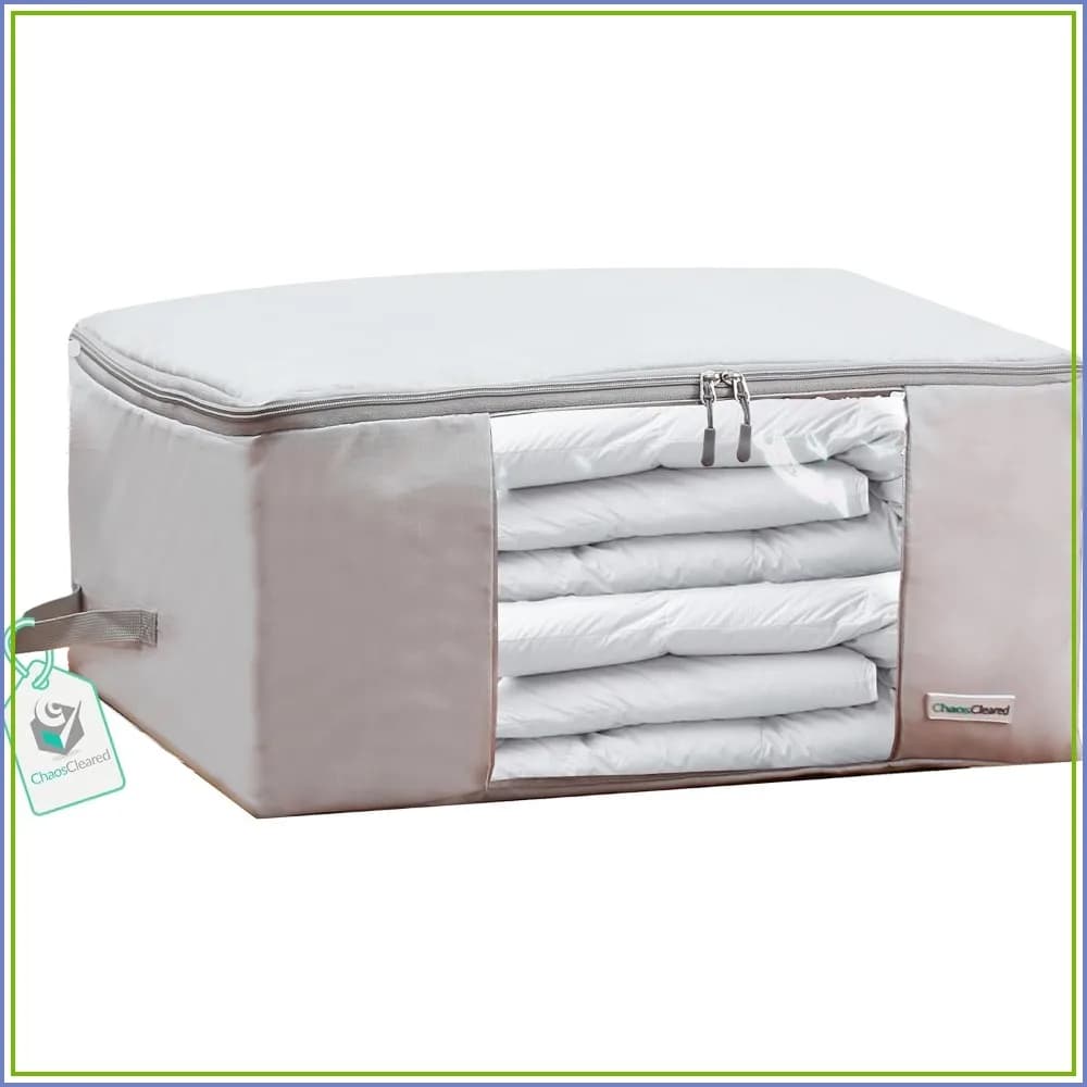 Comforter Storage Bag, Folding Organizer for King/Queen Comforters, Pillows, Blankets, Mothproof Space Saver, Large Collapsible, 24x14x11 Inches