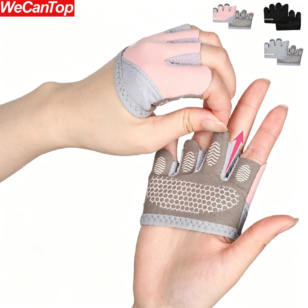 1Pair Anti-Slip Padded Gym Gloves – Short Micro Fingerless with Full Palm Protection for Pull Ups,Cycling & Fitness Men Women