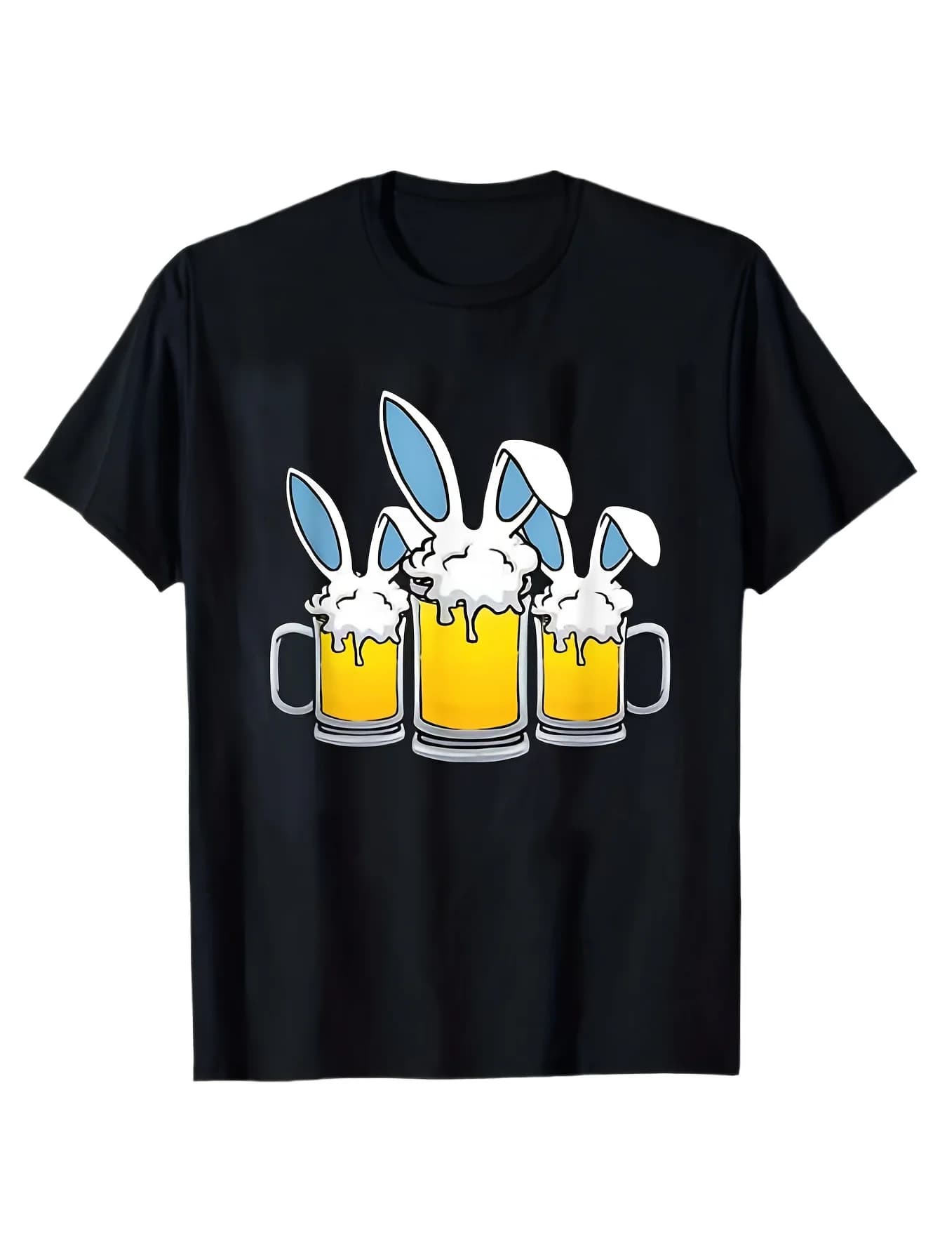 T-shirt con grafica divertente di Pasqua con tazza di birra a forma di coniglio, maglietta girocollo in morbido cotone da uomo, da indossare ogni giorno