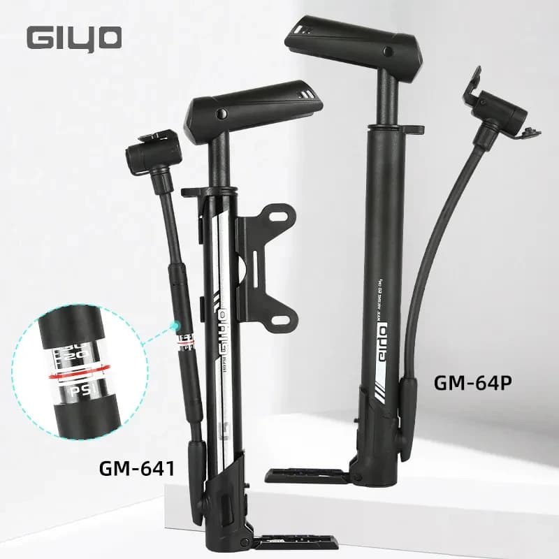 GIYO Pompa da bicicletta protettiva con manometro 140psi Gonfiatore ad aria per pneumatici da pavimento ad alta pressione Valvola Schrader Presta Mini pompa da bici