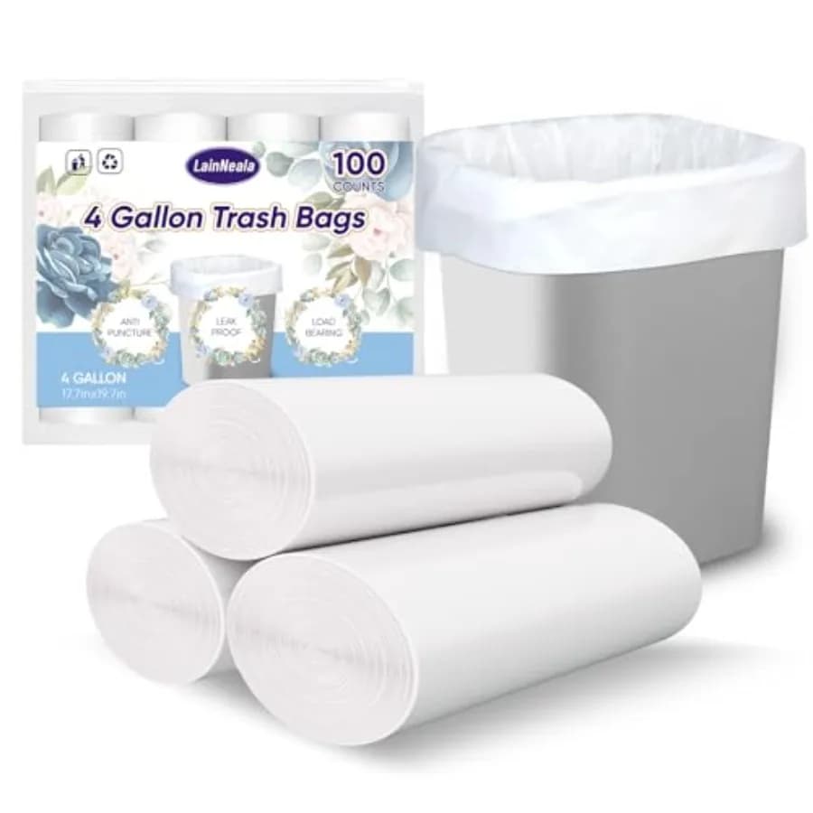 Small Trash Bags 4 Gallon, 100 Count Small Garbage Bag Bathroom White Mini Trash Bag Trash Can Liners Unscented Small Garbage B