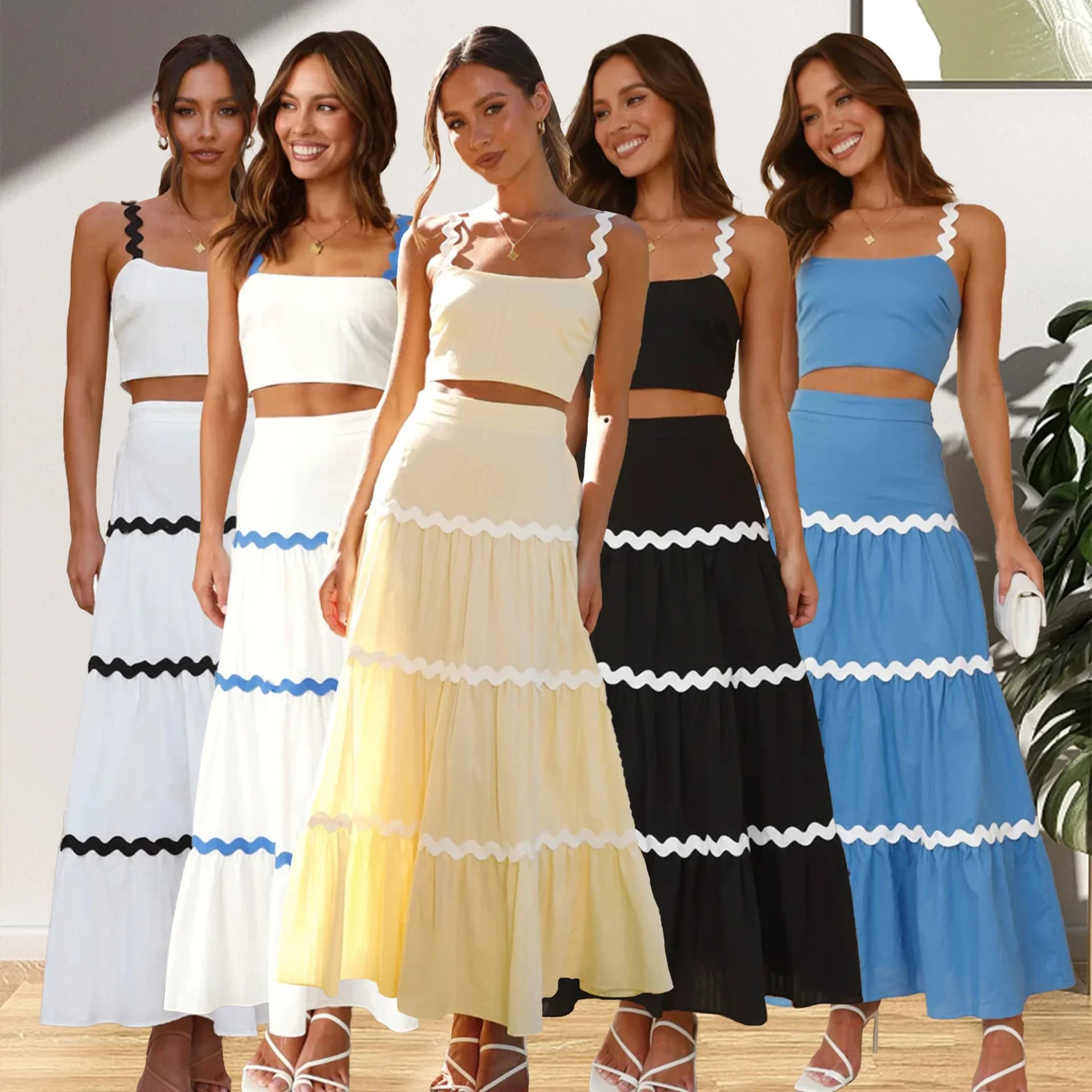 Temperamento in due pezzi A-word senza maniche moda 2024 anni estate nuovo semplice Sexy tubo ondulato Top Super pendolo vestito