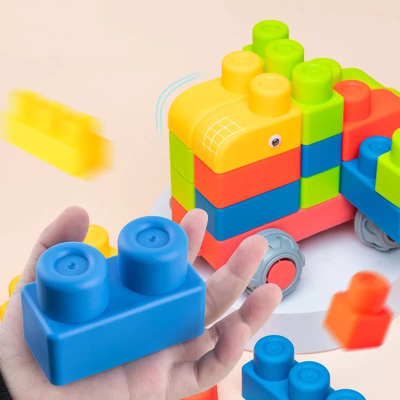 Fai da te bambino in gomma morbida grandi particelle mattoni modello giocattoli sicuri masticabili e bolliti assemblaggio blocchi di costruzione giocattolo educativo precoce per bambini