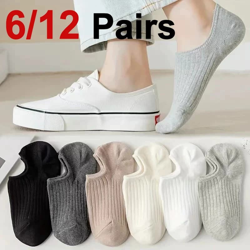 6/12 pairs of fine striped boat socks joined by fashionable simple soft and comfortable women that absorb sweat breathable casual socks