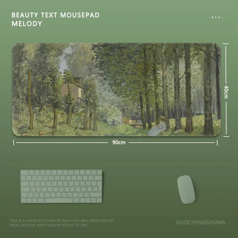 Tappetino per mouse verde con paesaggio, protezione occhi, design vegetale, per studio, scrivania, con supporto per polso