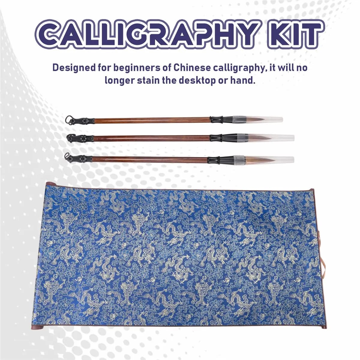 lillili Reusable Water Writing Magic Cloth Inkless Chinese Calligraphy Set of 3 Traditional Calligraphy Writing Brush Pens Set 1
