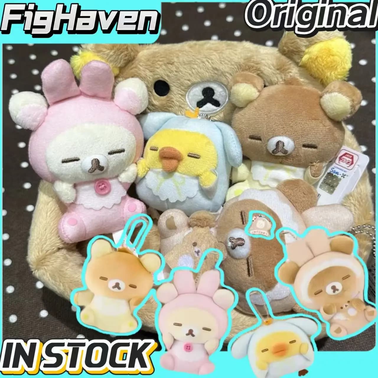 Portachiavi Peluche Kawaii Rilakkuma con Orecchie da Coniglio, Orsetto Carino Addormentato, Ciondolo per Borsa, Regali di Compleanno per i Fan