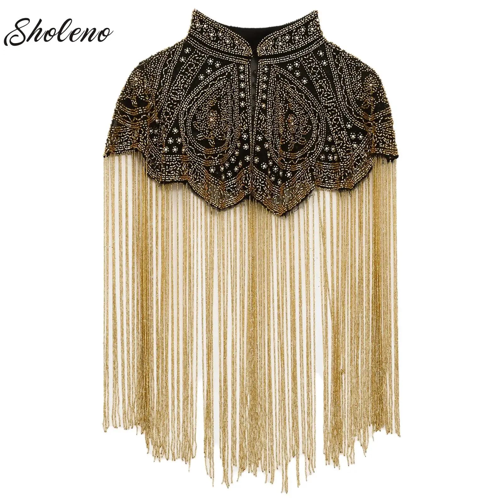 Sciarpa Indiana Artigianale con Perline e Nappe Lunghe, Stile Antico, per Sfilate di Moda, Coprispalle da Donna