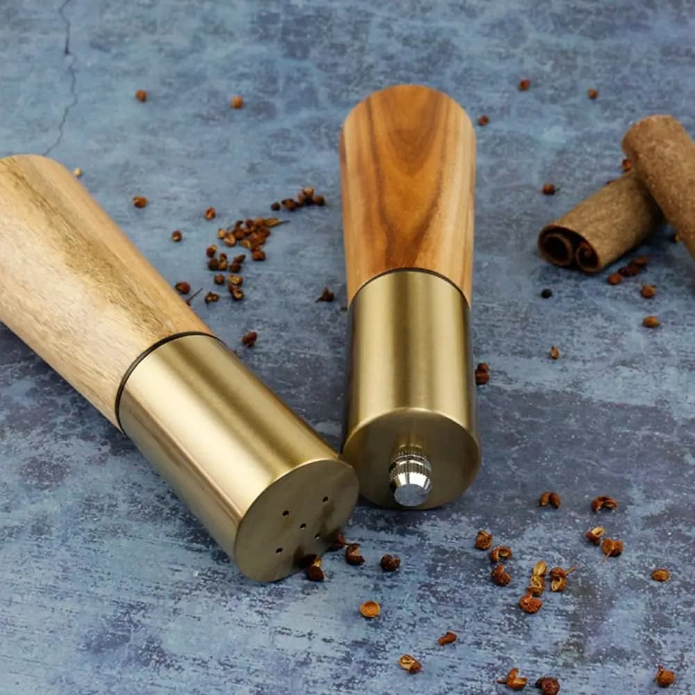 1/2 pz in acciaio inox/legno macinapepe manuale 7.1*2.4 pollici/7.28*2.4 pollici oro smerigliatrice a mano condimento pentola cottura