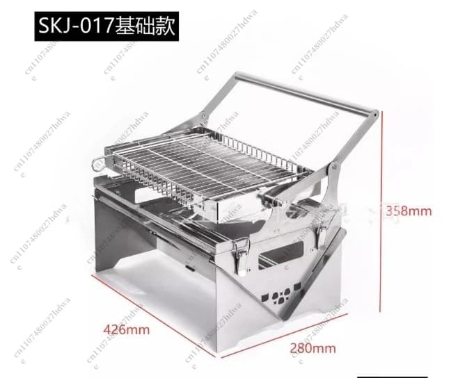 Barbecue Portatile da Esterno per Campeggio e Giardino, Griglia Rotante in Acciaio Inox Rinforzato