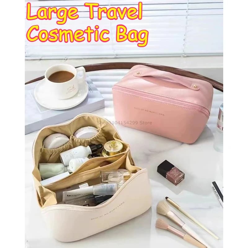 Large Travel Cosmetic Bag Durable Makeup Bag Organizer High Capacity Makeup Bag Storage Pouch PU Leather Makeup Box for Girls