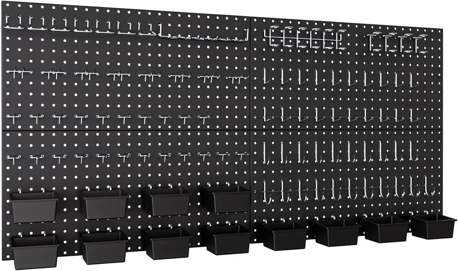 Organizzatore da Parete in Metallo con 158 Pezzi, Pannello Portautensili Nero 48x24 Pollici con Ganci e Contenitori per Garage e Banco da Lavoro