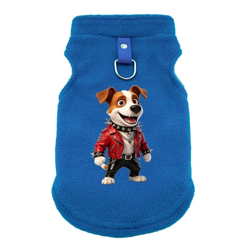 Gilet in pile Rock & Roll per cani - Abbigliamento caldo autunno/inverno per animali domestici - Cappotto alla moda per cani di taglia piccola/media con anello per guinzaglio