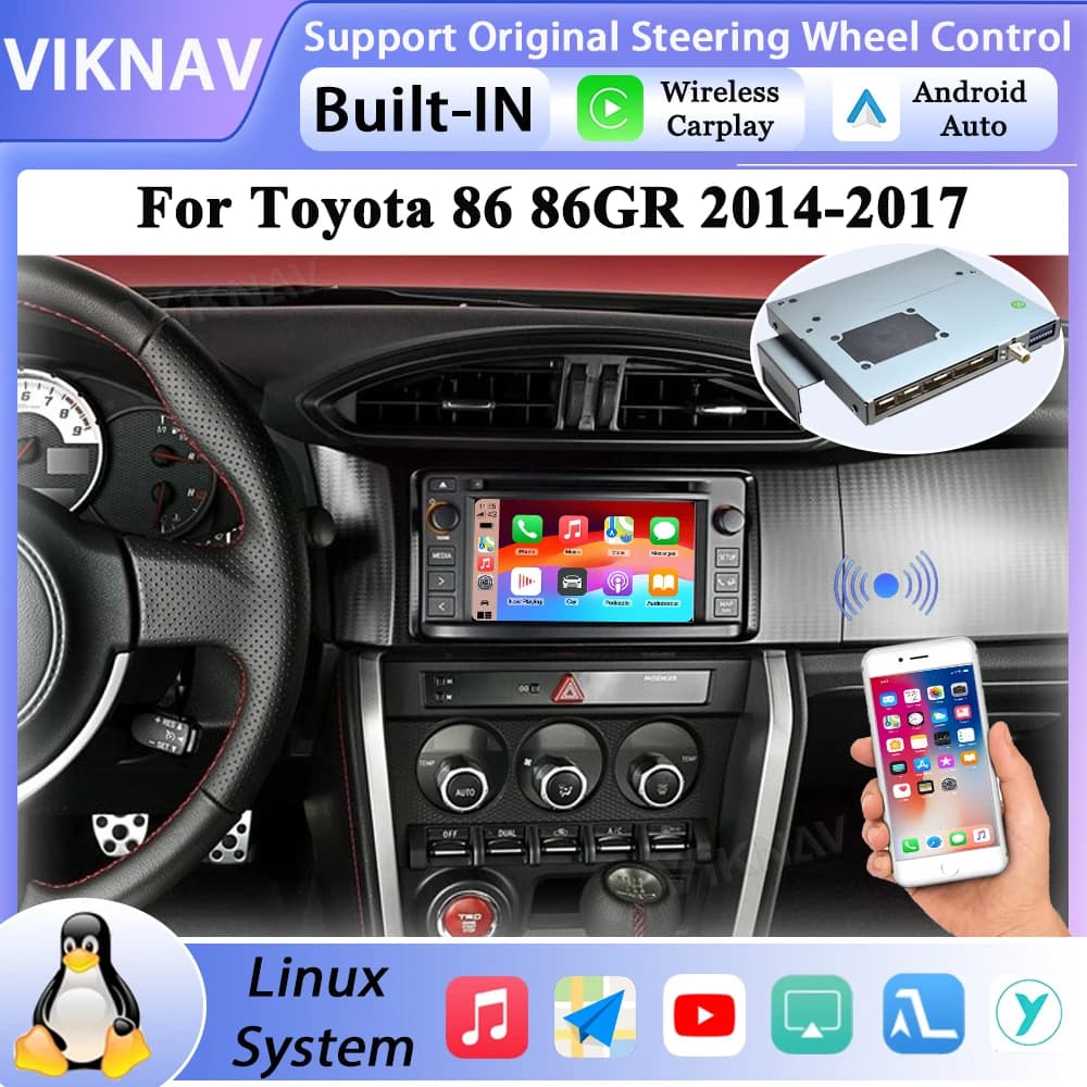 Linux Interface Box for Toyota 86 86GR 2014-2017 Wireless CarPlay Android Auto GPS Navigation Original Car Radio Screen