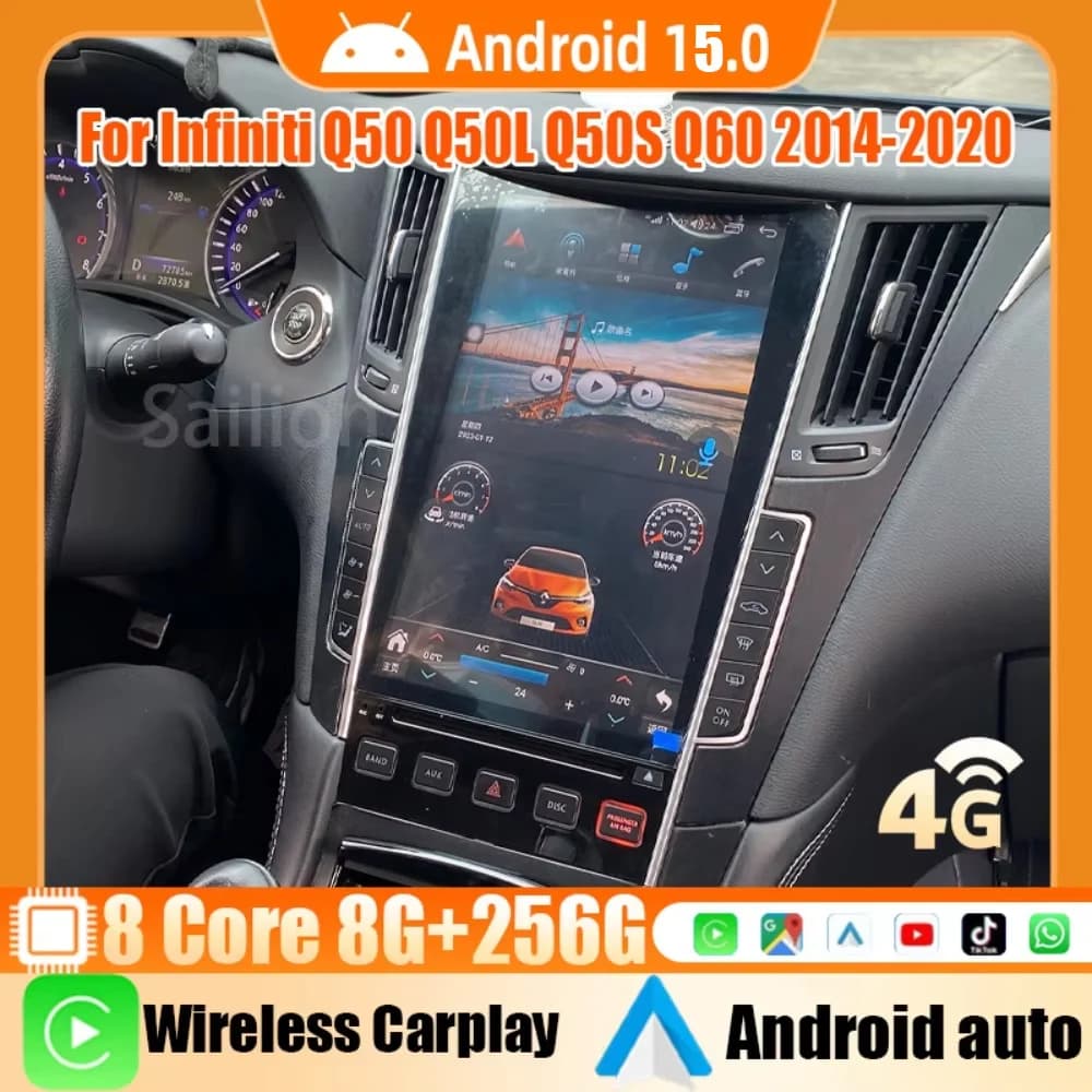 Android15 Autoradio Per Infiniti Q50 Q50L Q50S Q60 2014-2020 Tesla Automotive Multimedia Carplay Auto WIFI Bluetooth GPS 4G