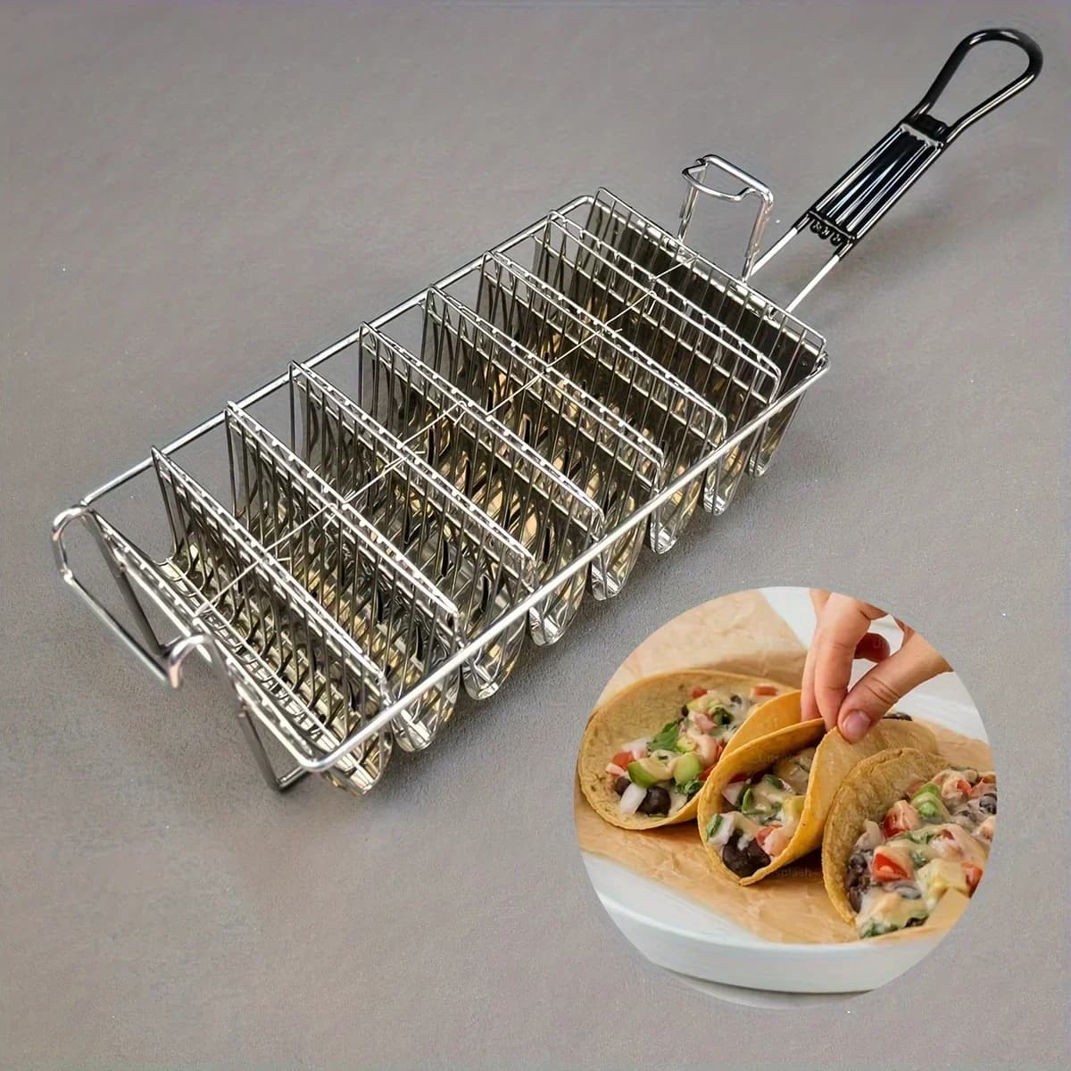 Mexican Taco Frying Rack 8 Grids Fried Basket With Non Slip Plastic Handle For Home Party Food Serving Tucker