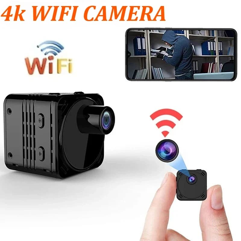 Mini Telecamera di Sorveglianza WiFi 4K con Visione Notturna e Rilevamento del Movimento, Telecamera IP per Casa Intelligente, Sicurezza Wireless a Basso Consumo Energetico