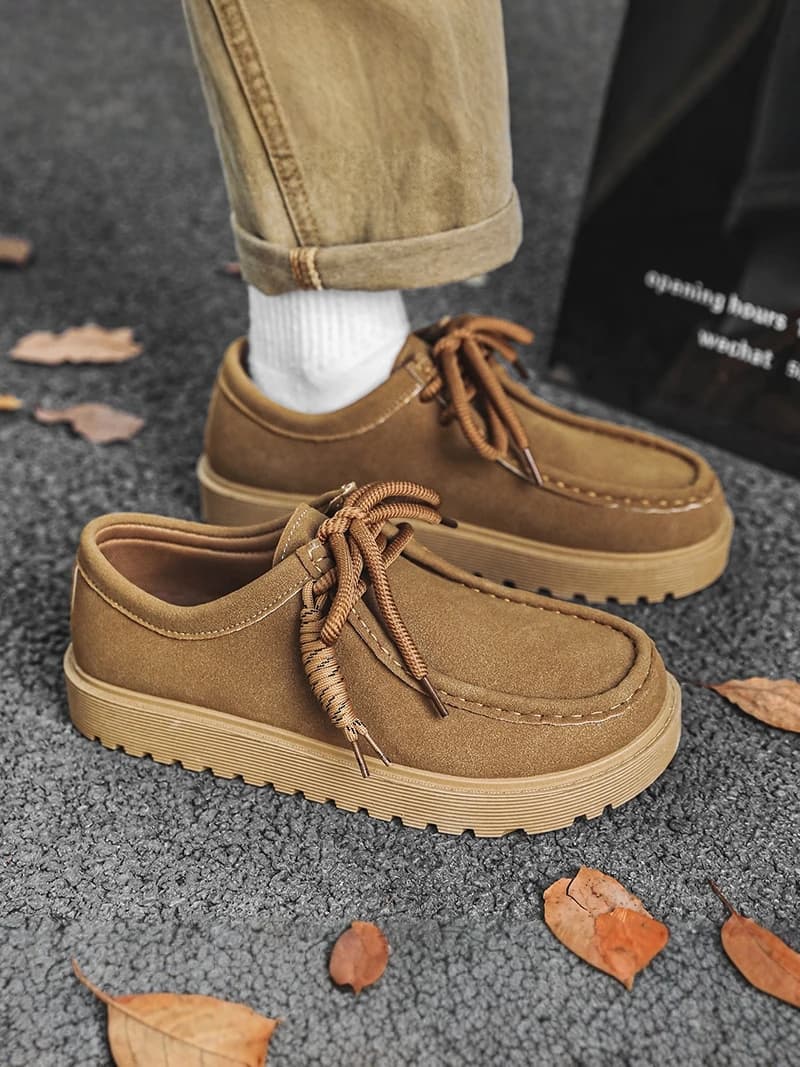 Men's Retro Thick Bottom Casual Loafers Spring Summer New Style Youth Sports Shoes Breathable Leather Upgraded Version