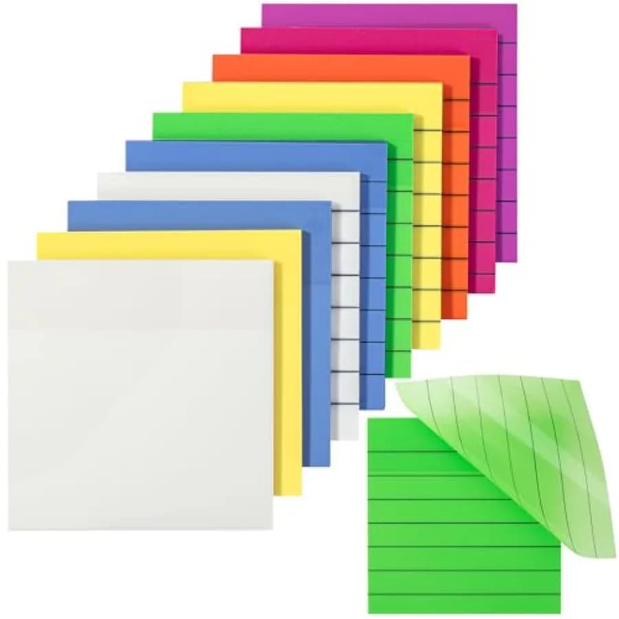 - Transparent Sticky Notes, 3"x3", 10 Pads, 7X Lined, 3X Blank, 500 Sheets, Lined Transparent Sticky Notes, Water-Resistant See