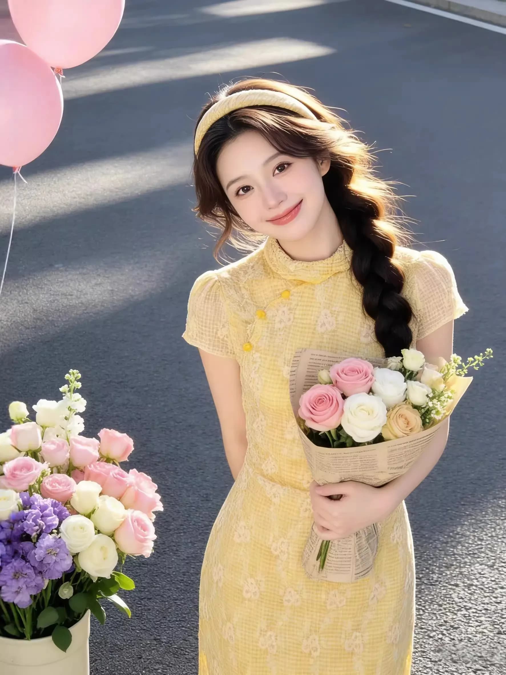 Elegant Yellow Chinese Style Floral Embroidery Texture Slimming Dress Retro Style Breathable Short Sleeve Midi Dress for Dail...