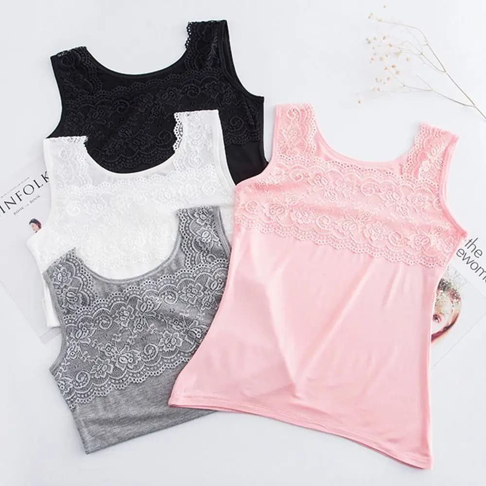 Top Estivo Casual con Scollo a U, Canotta Aderente Senza Maniche con Pizzo, Camicetta con Pizzo per Donne