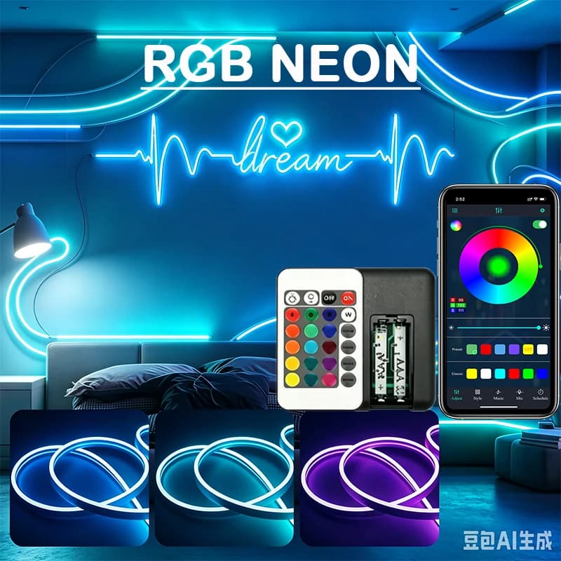 DC5V USB RGB Neon LED Strip Lights, 1-5M IP65 Waterproof, Bluetooth App & Remote Control for Home Ambient Neon Lighting