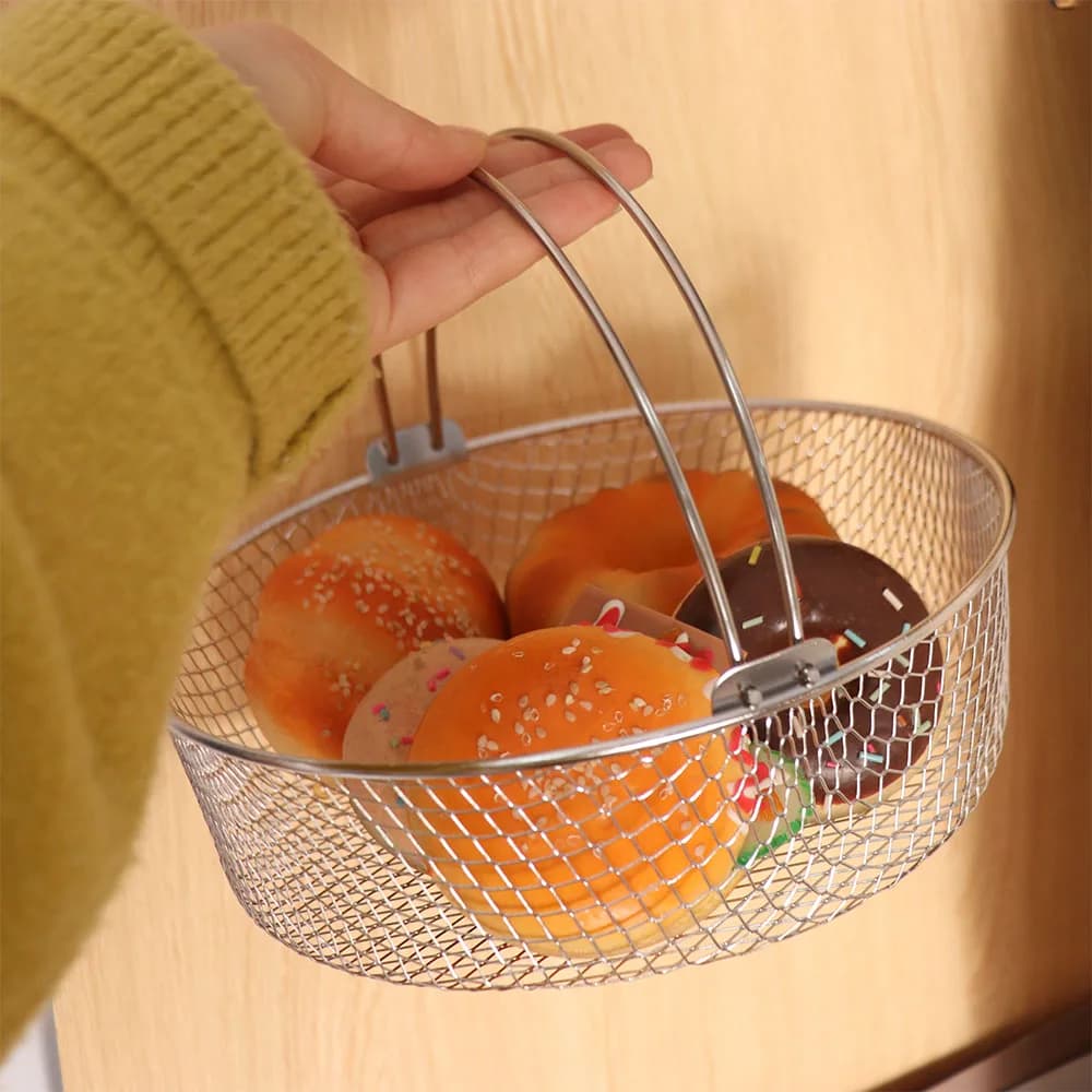 Durable Stainless Steel Air Fryer Basket Dishwasher Safe with Handles Baking Dish Pan Portable Non-stick Baking Basket Fried