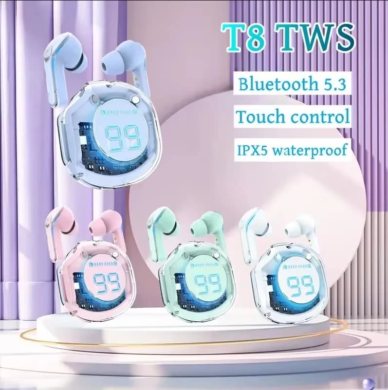 NEW TWS T8 Headset Bluetooth Headphones with Microphone 9D Stereo T8 Headphones for Xiaomi Samsung Android Bluetooth Wireless Headset