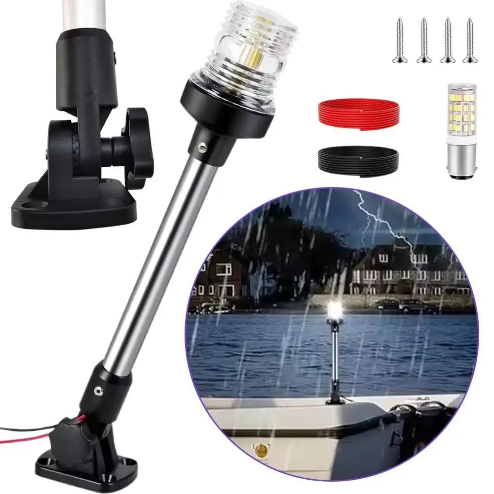 Luce di ancoraggio per barche Luce di poppa impermeabile da 9 pollici, luci di navigazione marine pieghevoli bianche per barche LED per pontone, Jon