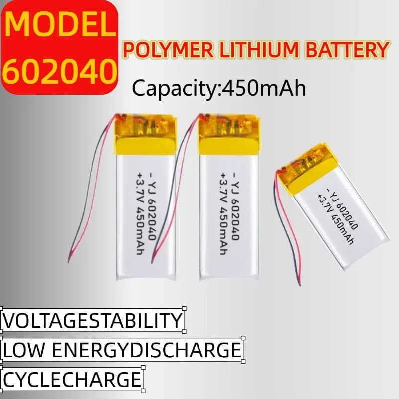 Batteria Ricaricabile ai Polimeri di Litio 3.7V 450mAh 602040, Alimentazione Affidabile per Cuffie Bluetooth, Strumenti di Bellezza, Selfie Stick, Spruzzatori