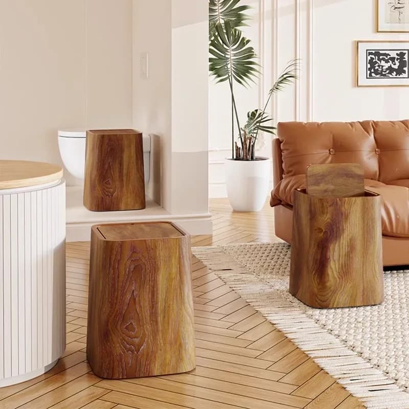 Retro Square Wood Pattern Wastebasket Waterproof Trash Can Bathroom Recycle Bin Large Capacity Garbage Bin Kitchen Accessories