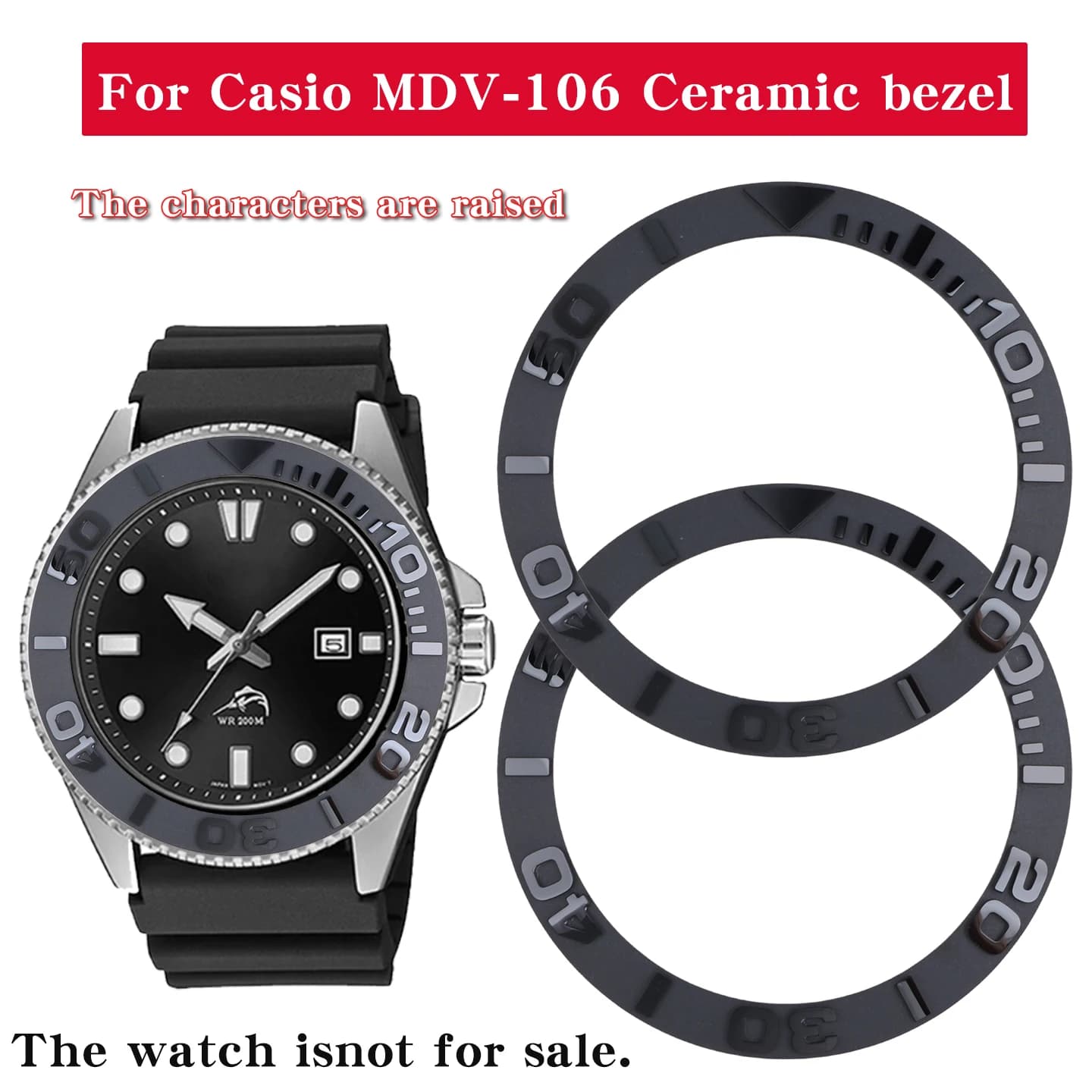 Inserto in Ceramica per Ghiera Casio Swordfish MDV-106 MDV-107 41mm, Numeri Rialzati, Scala Inclinata, Anello di Ricambio per Orologio, Parti MOD Uomo