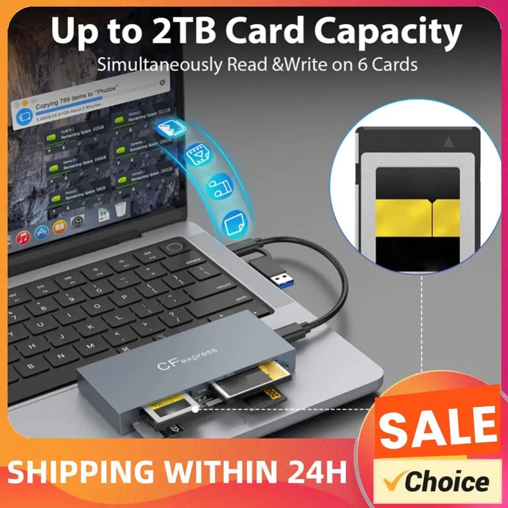 Lettore di schede 6 in 1 CFexpress Type B/CF/XD/MS/SD/TF All In One da 10 Gbps con cavo per Windows XP OS