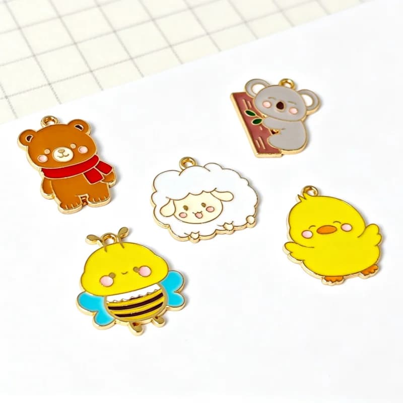 10pcs cartoon cute little animal lamb bee pendant DIY keychain necklace mobile phone chain accessory pendant