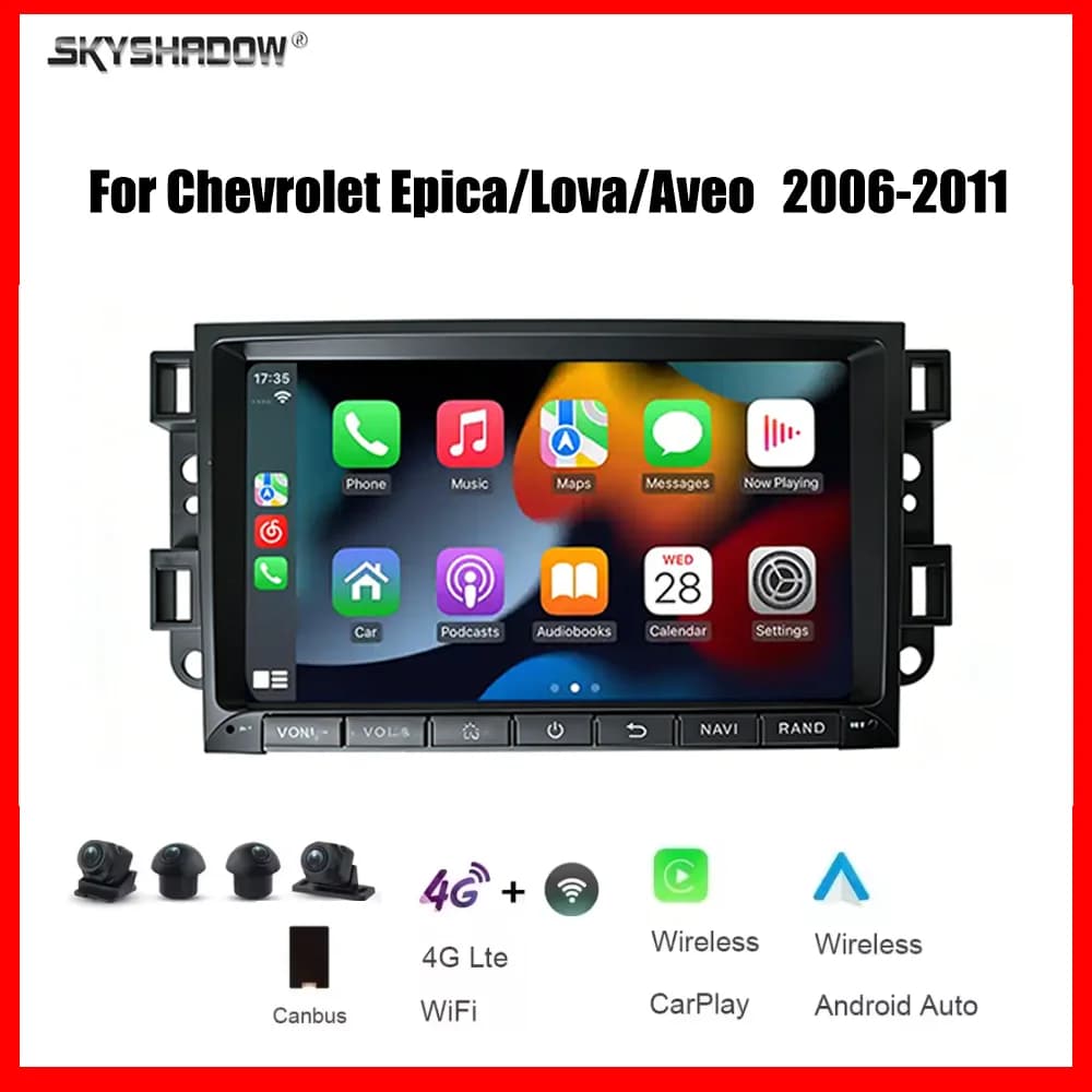 Autoradio multimediale per auto da 8 pollici con CarPlay, Android 12G+256G, 4G, Bluetooth, GPS, navigazione, per Chevrolet Epica/Lova/Aveo 2006-2011
