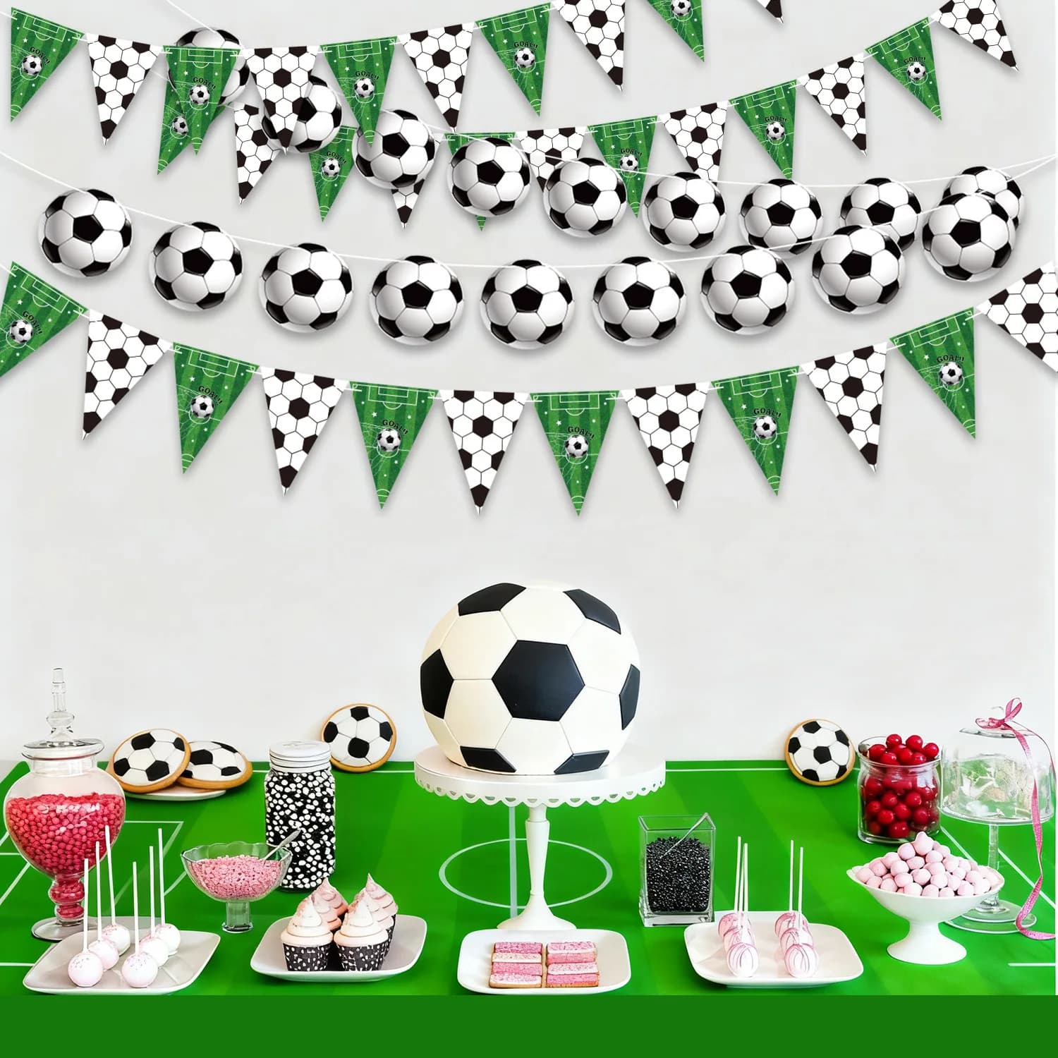 Set Decorativo per Festa a Tema Calcio, Striscioni e Decorazioni Sospese per Tifosi di Calcio