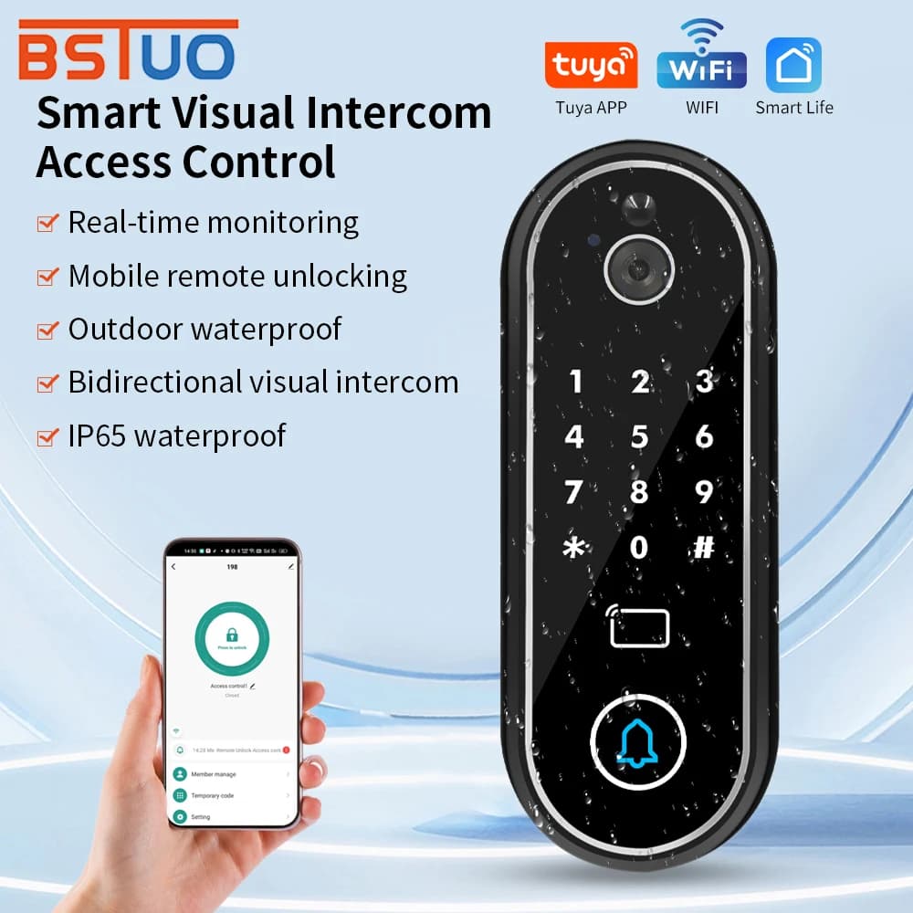 Sistema citofonico visivo esterno Sistema di controllo accessi APP Tuya Visione notturna a infrarossi ID scheda RFID + IC con monitoraggio archiviazione NFC