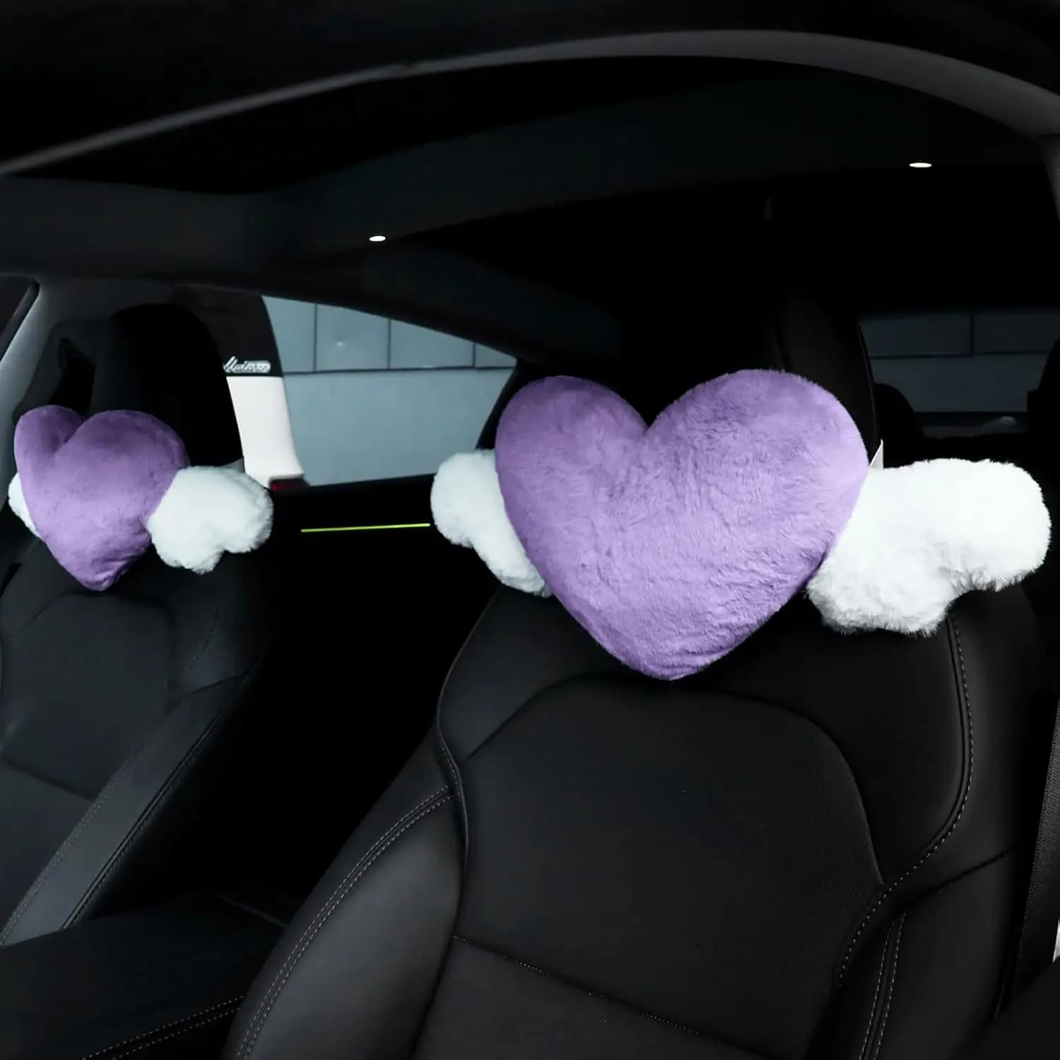 Cuscino a Forma di Cuore in Peluche con Ali d'Angelo per Poggiatesta Auto, Morbido e Confortevole Cuscino per Sedile, Viaggi, Ufficio, Arredamento, Viola