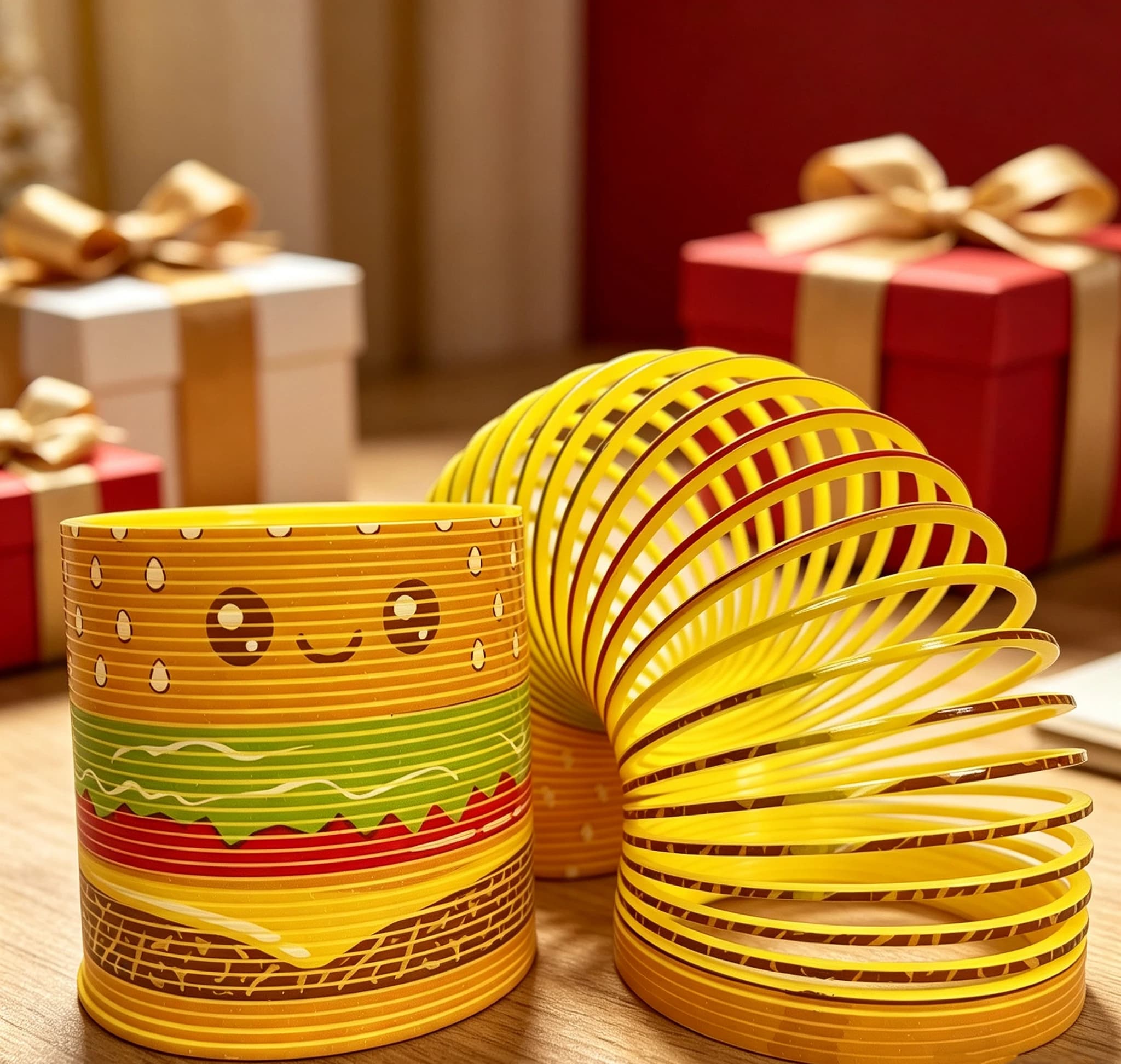 Giocattolo Slinky Mini con Motivo Hamburger, Giocattolo Flessibile a Molla Arcobaleno in Plastica, Giocattolo Antistress per Bambini, 1/3/6 Pezzi, Regalo di Natale