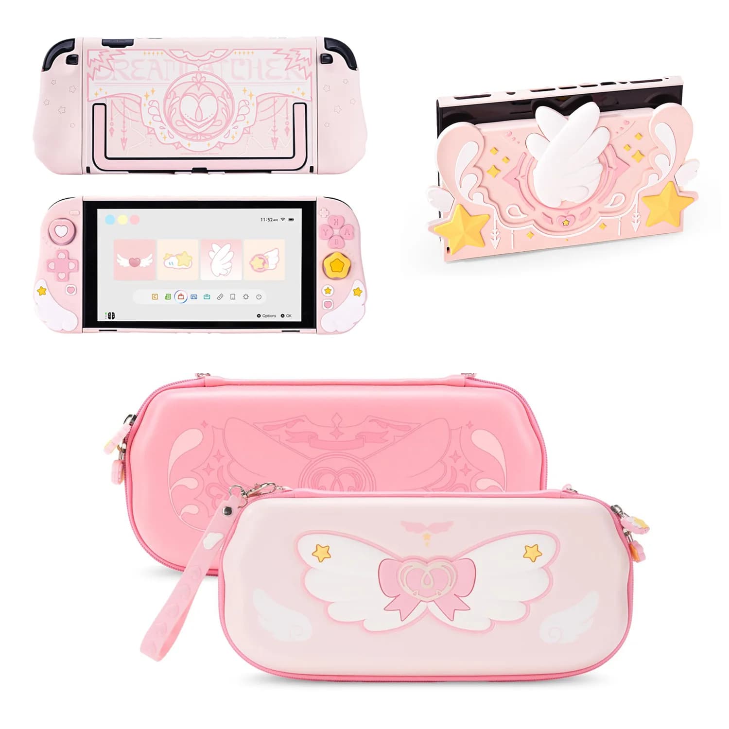 Custodia Protettiva Star Wing Tale con Dock Cover e Borsa per il Trasporto per Switch 2 - Custodia in Silicone a Copertura Totale con Design Kawaii