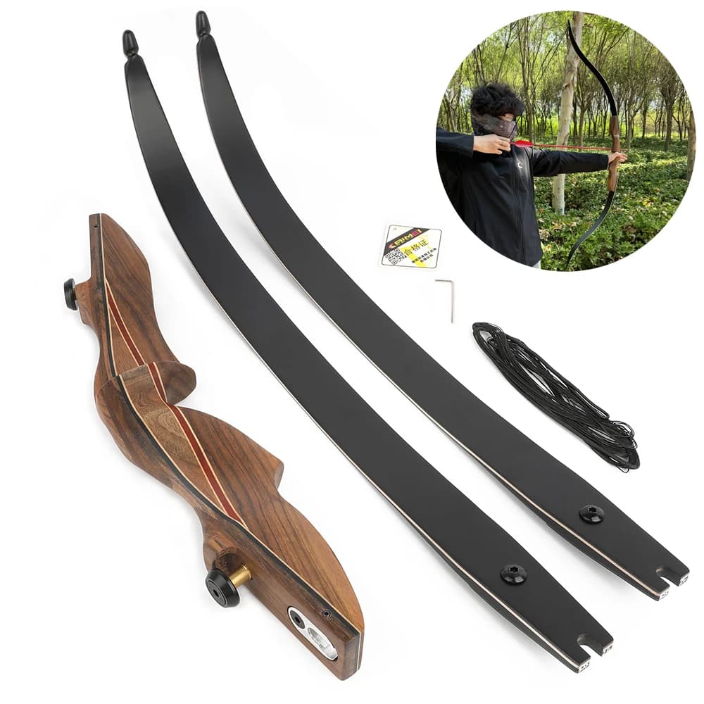 KAIMEI Arco per tiro con l'arco da 60 pollici 30-60 libbre ILF Arco ricurvo Takedown Arco diviso laminato per mano destra Tiro all'aperto Bersaglio da caccia
